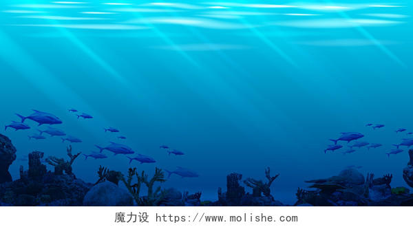 蓝色卡通插画海洋海底世界展板背景海洋背景